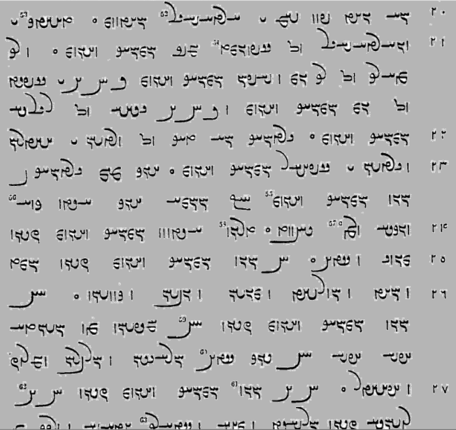 Bild 1: Die Verse 20--27 im Pahlavi-Manuskript (S. 37 im Buch von Daryaee).